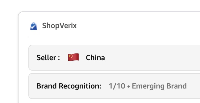 ShopVerix showing seller country information on Amazon product page